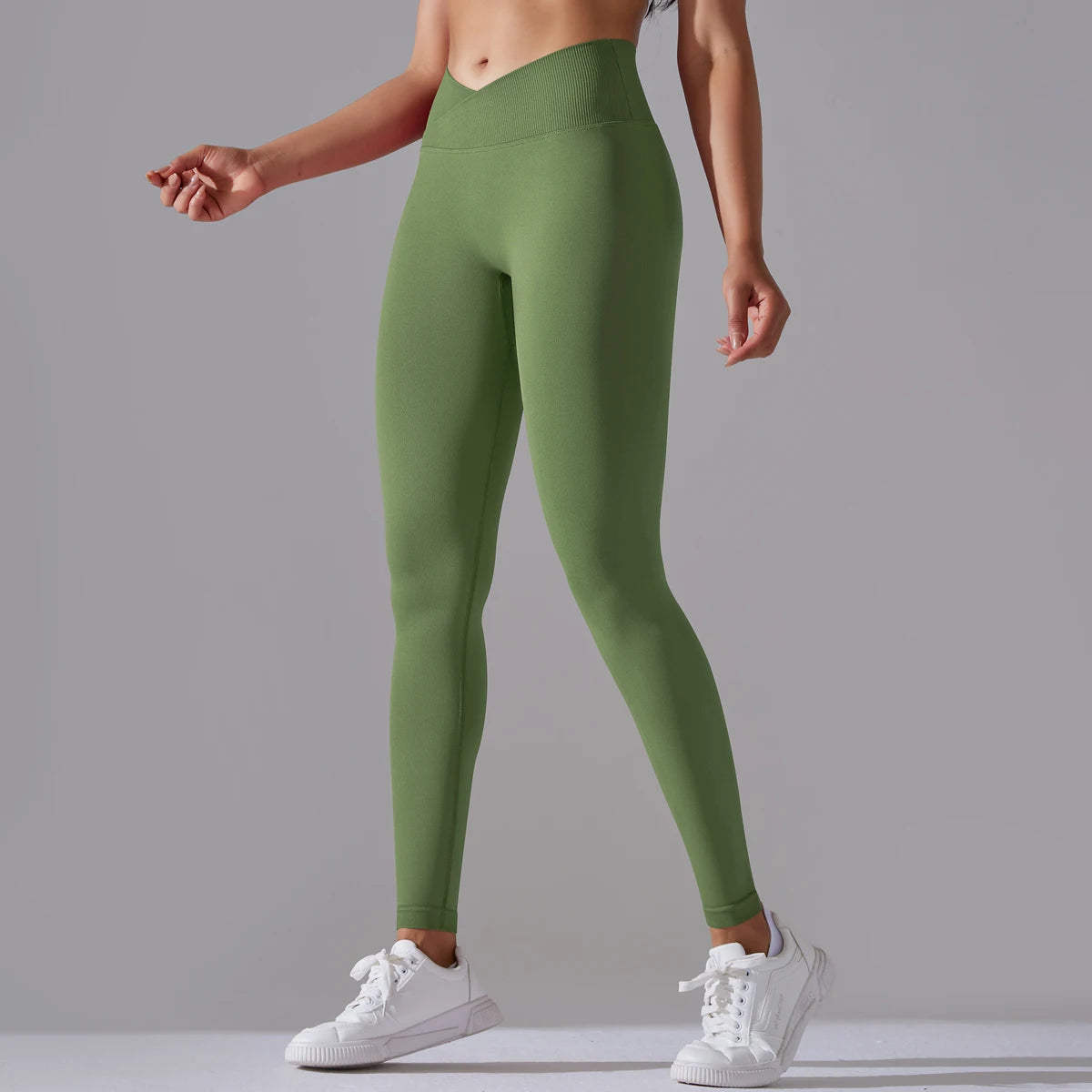 Seamless Yoga Pant Cross Over Waistband Sports Fitness Legging Women High Waist Gym Scrunch Butt Running Workout Leggings